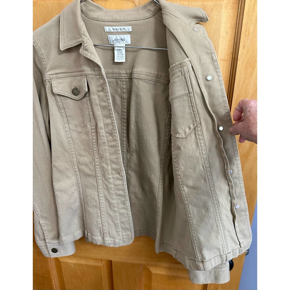 EUC, Jones Sport Women's Tan Sz Small Long Sleeve Metal Button Jacket w/stretch - Picture 10 of 15